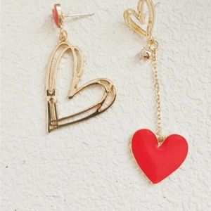 Red and gold heart shaped earrings